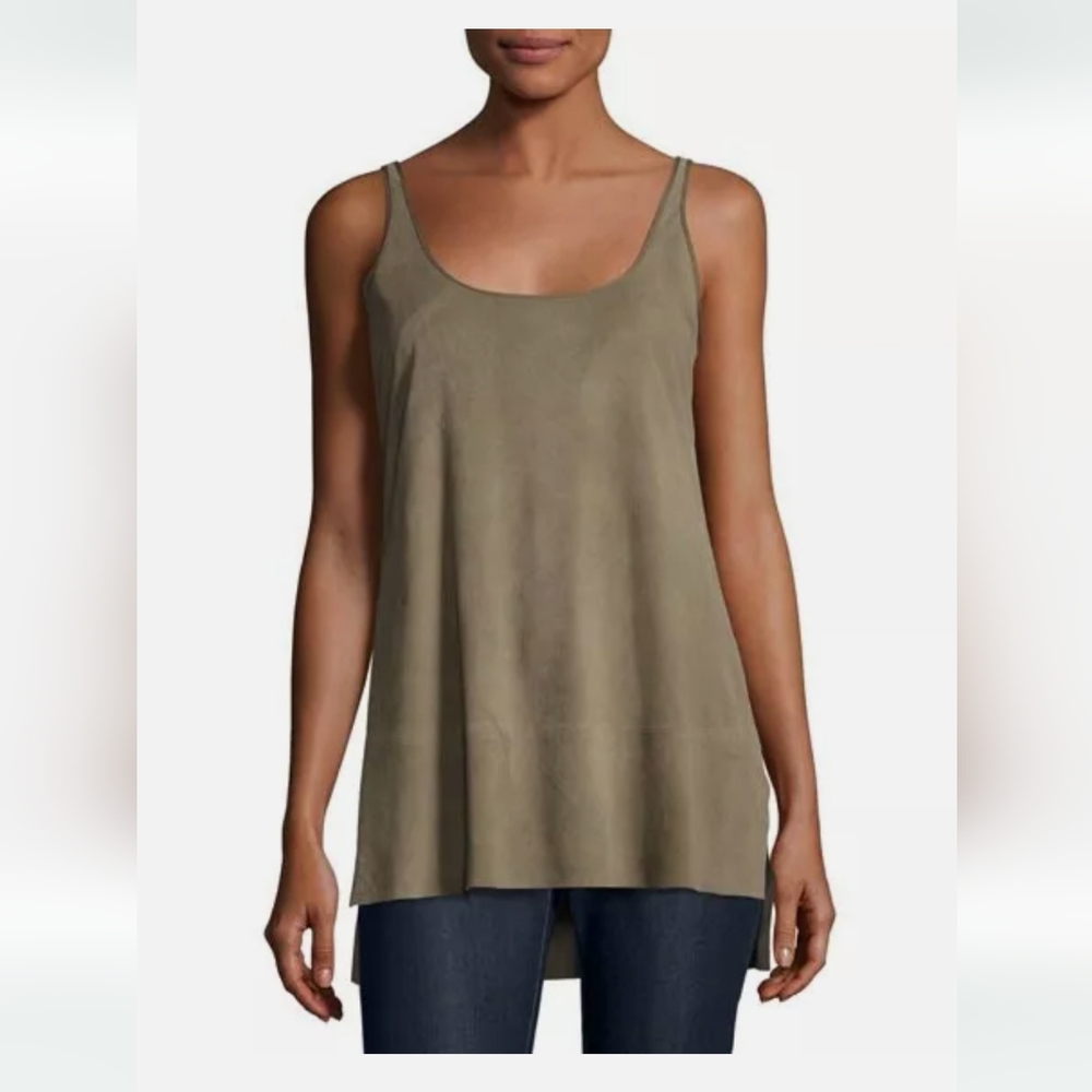 Lafayette 148 Split Lamb Suede Tank SageBrush Size P NWT